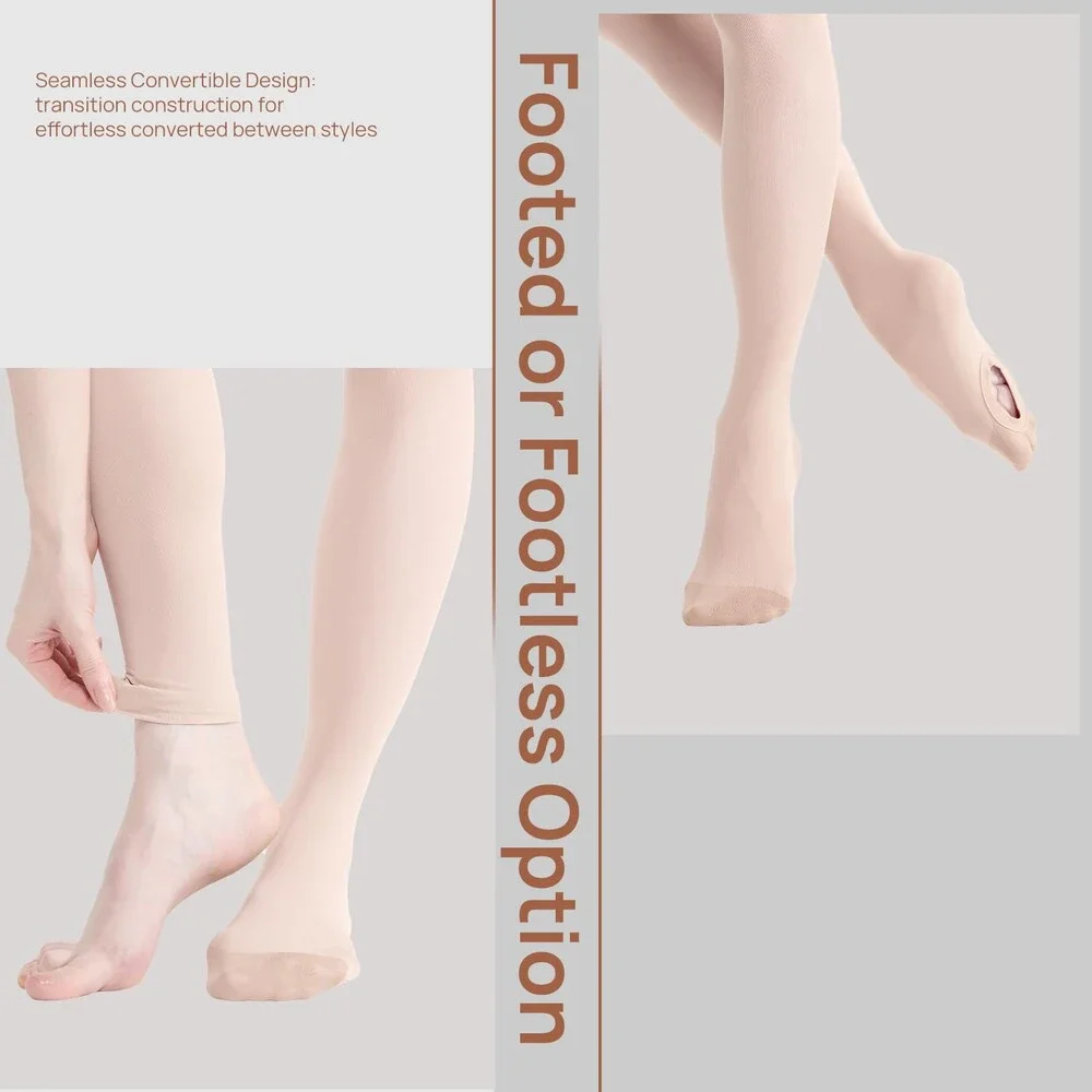 MANZI Women's Pink Convertible Dance Tights Adult Pro Transition Ballet M-L